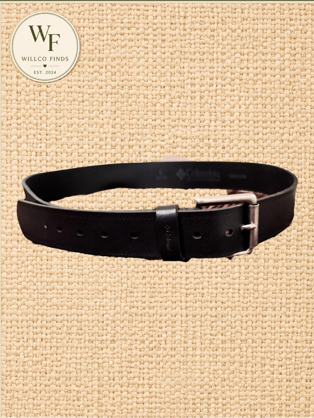 Columbia Men’s Leather Belt Size L 38-40 Black Silver Buckle Casual